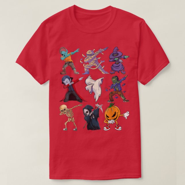 Manar Dabbing Halloween Boys Skeleton Zombie Scary T Shirt (Design framsida)