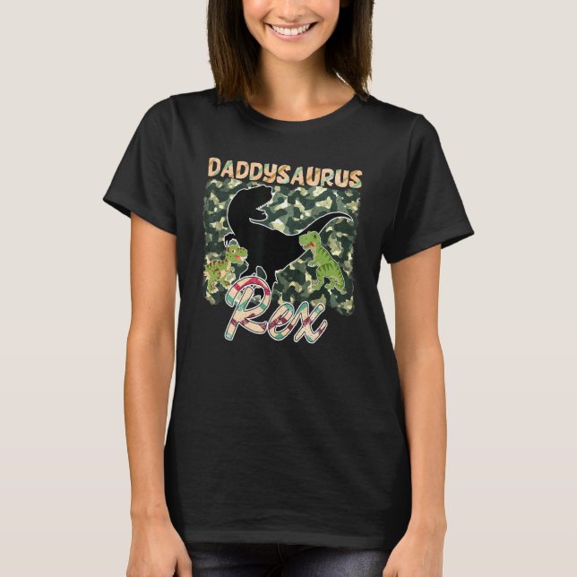 Manar Daddysaurus Rex Roligt Camouflage Design T Shirt (Framsida)