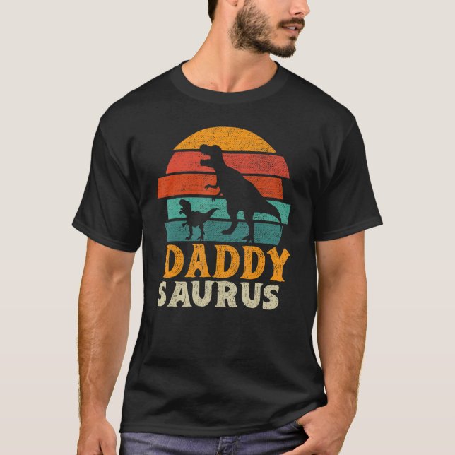 Manar Daddysaurus t Rex Dinosaur Funny pappa Sauru T Shirt (Framsida)