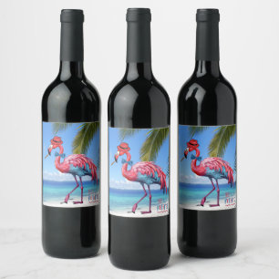 Manar DENGUY'S RETIRED Flamingo Tropical Beach Vinflaska Etikett