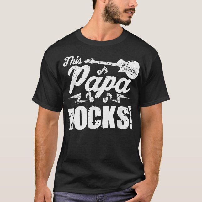 Manar Denna Pappa Sten    TGuitar Rock n Roll Funn T Shirt (Framsida)