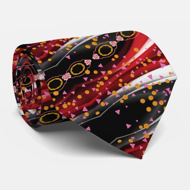 Manar Designer Ties Abstrakt Red Black White Slips (Rullad)