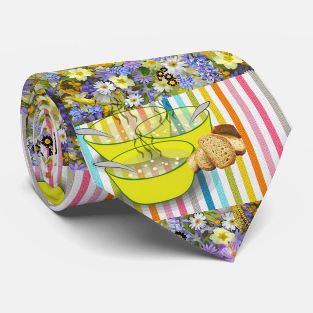 Manar Designer Ties Blommigt Rand Soppa Slips (Rullad)