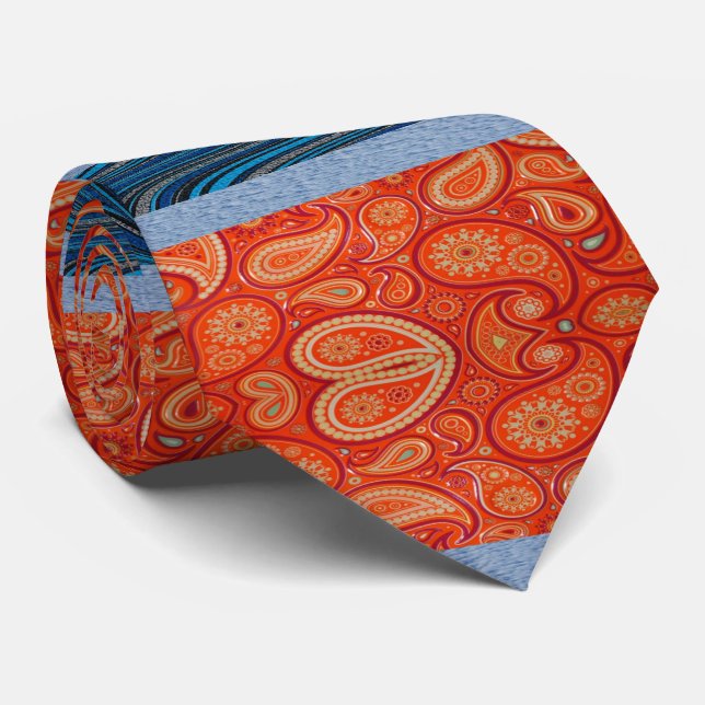 Manar Designer Ties Blue Orange Paisley Slips (Rullad)