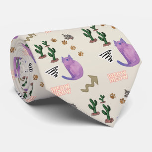 Manar Designer Ties Cat Fish Tassar Meow Cactus Slips