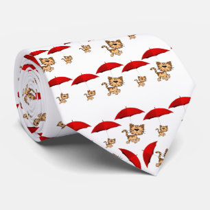 Manar Designer Ties Red Umbrella Cats Slips
