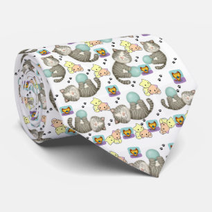 Manar Designer Ties Whimsical Cats Slips