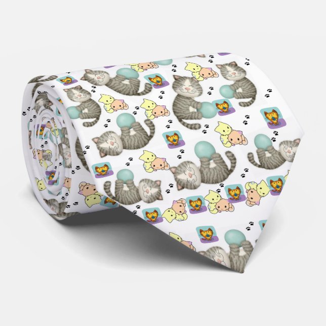 Manar Designer Ties Whimsical Cats Slips (Rullad)
