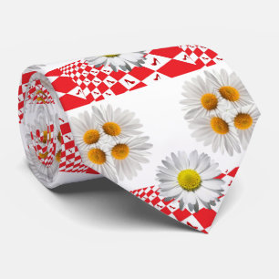 Manar Designer Ties White Daisy Red Checkated Slips