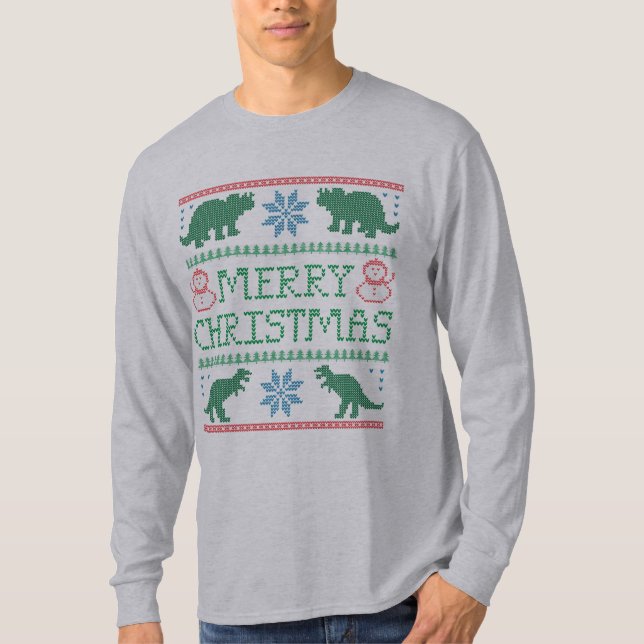 Manar Dinosaur Long-Sleeve Ugly jul T-Shirt (Framsida)