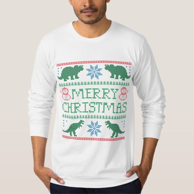 Manar Dinosaur Long-Sleeve Ugly jul T-Shirt (Framsida)