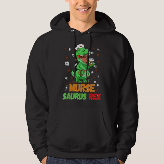 Manar Dinosaur SCrub Nurse Life Coffee Rn Murse Nu Hoodie (Framsida)