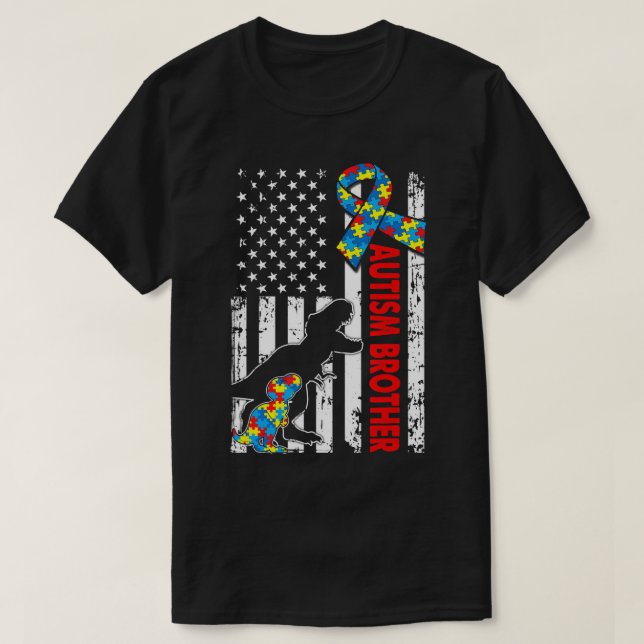 Manar Distress Dinosaur Autism Brother USA flagga  T Shirt (Design framsida)