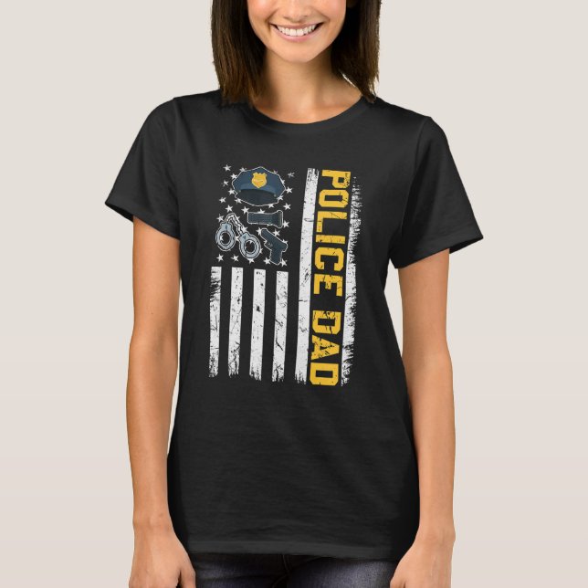 Manar Distress USA flagga Polis Pappa Patriotic Fa T Shirt (Framsida)