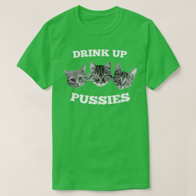 Manar Drick upp Pussies Funny Cat Drinking   (2)  T Shirt (Design framsida)