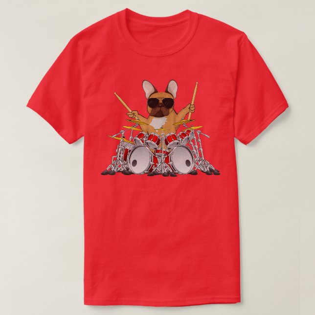 Manar Drummer Fransk  bulldog drumming hund T Shirt (Design framsida)