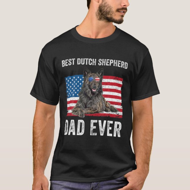 Manar Dutch Shepherd Pappa American Flagga Hund äl T Shirt (Framsida)