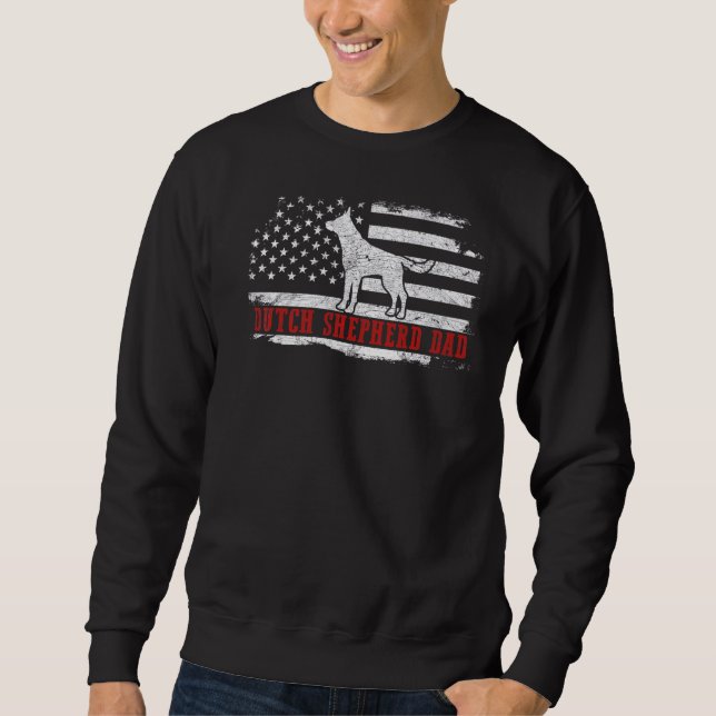 Manar Dutch Shepherd Pappa Distress American Flagg Lång Ärmad Tröja (Framsida)