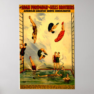 Manar dykning in i Bassäng Vintage 1898 Circus Pos Poster
