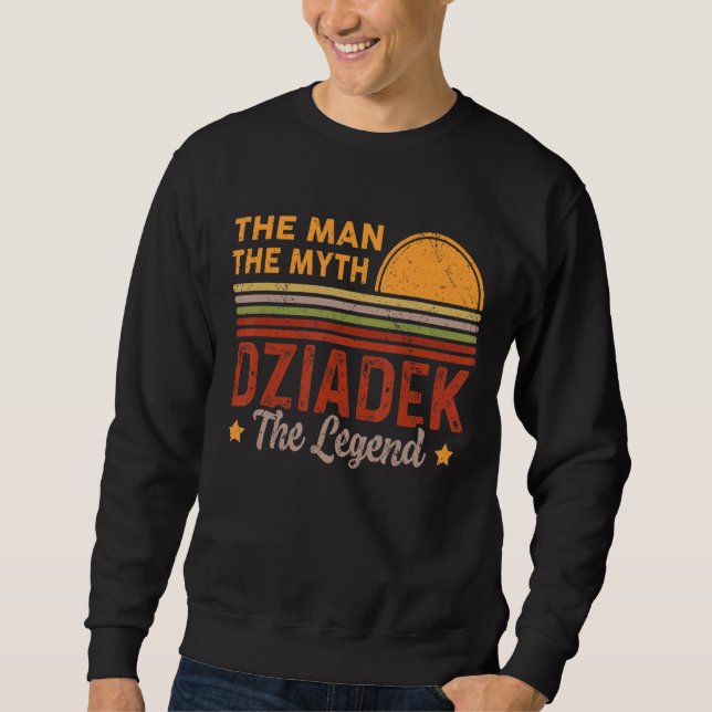 Manar Dziadek, Man Myth Legend Retro Grandpa Tjock Lång Ärmad Tröja (Framsida)