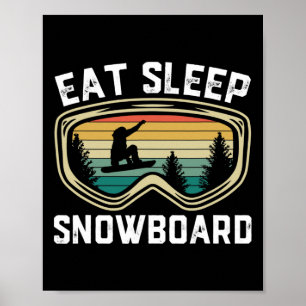 Manar Eat Snowboard Funny Retro Snowboarding Poster