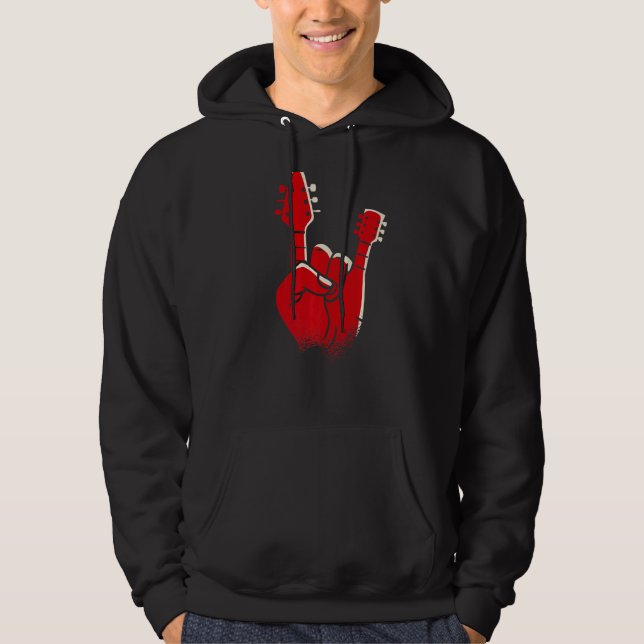 Manar Electric Guitar Djävulen Horns Djävulen Hand Hoodie (Framsida)