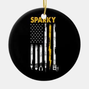 Manar Electrician US Flagga Sparky Verktyg Julgransprydnad Keramik