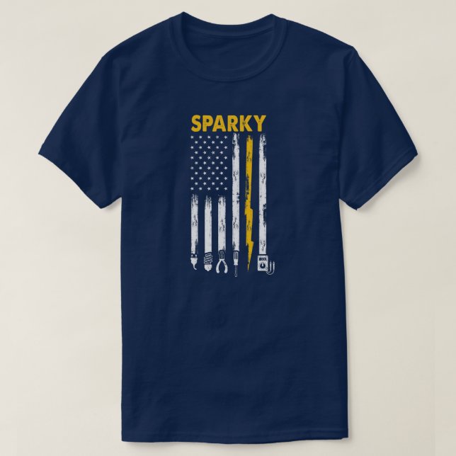 Manar Electrician US Flagga Sparky Verktyg  T Shirt (Design framsida)