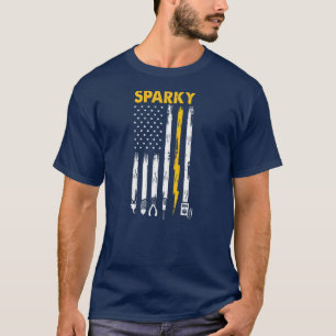 Manar Electrician US Flagga Sparky Verktyg T Shirt