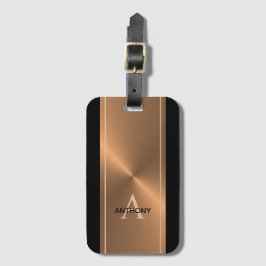 Manar Elegant Black Guld Bronze Monogram Namn Bagagebricka