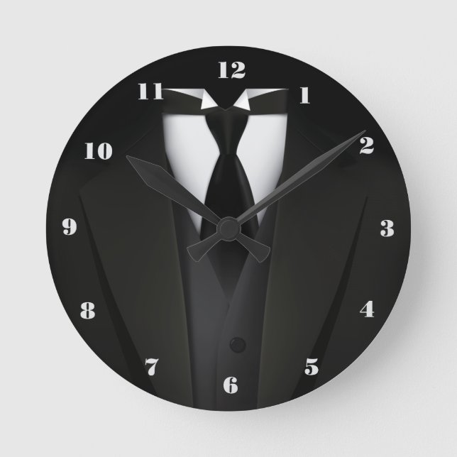 Manar Elegant Black Kostym Wall Clock Rund Klocka (Framsida)
