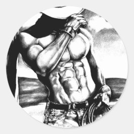 Manar Elegant Fine Art Modern Teckning Western Cow Runt Klistermärke