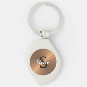 Manar Elegant Monogram Metallisk Bronze Guld Swirl Silverfärgad Nyckelring