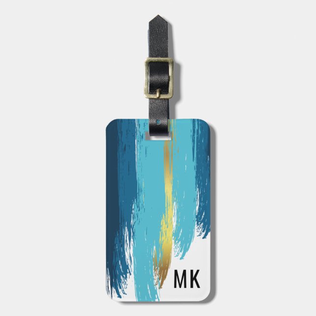 Manar Elegant Navy Blue & Guld Monogram Bagagebricka (Vertikal Framsida)