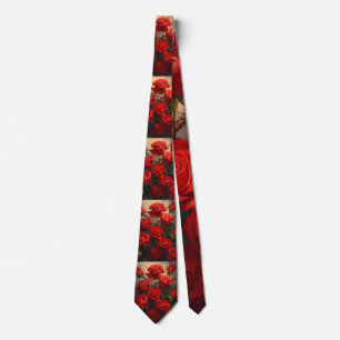 Manar Elegant Röd ros Print Neck Tie. Slips