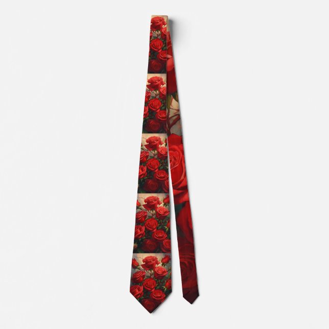 Manar Elegant Röd ros Print Neck Tie. Slips (Framsida)