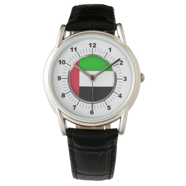 Manar Emirates Flagga Protector Black Leather Watc Armbandsur (Framsida)