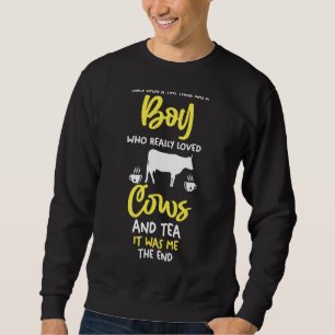 Manar en pojke som Kärlek Tea och Cow Lång Ärmad Tröja