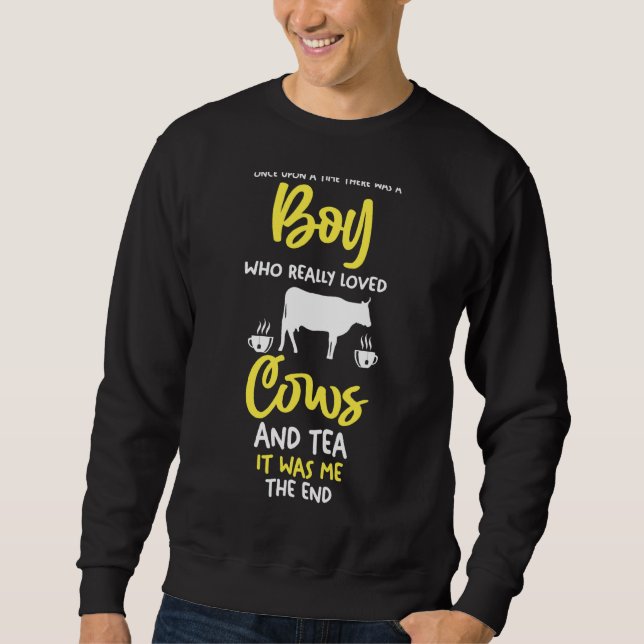 Manar en pojke som Kärlek Tea och Cow Lång Ärmad Tröja (Framsida)