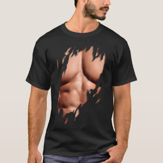 Manar Fake Chest Muscles Ripping Torn Sex Pack Gym T Shirt