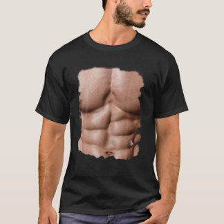 Manar fake Muscle under Chest Six Pack Abs Print T Shirt