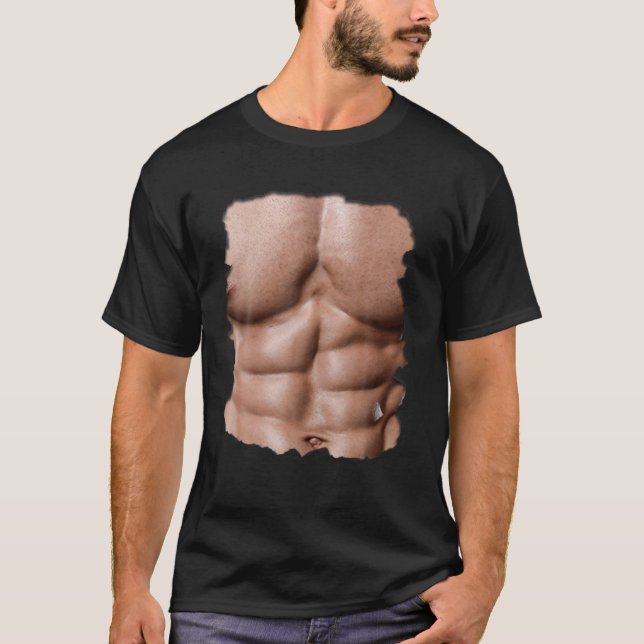 Manar fake Muscle under Chest Six Pack Abs Print T Shirt (Framsida)