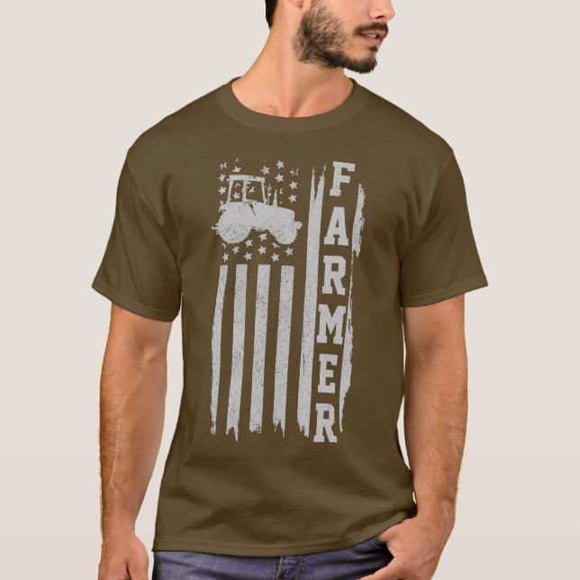 Manar Farmer American Flagga Tractor Patriotic Far T Shirt (Framsida)