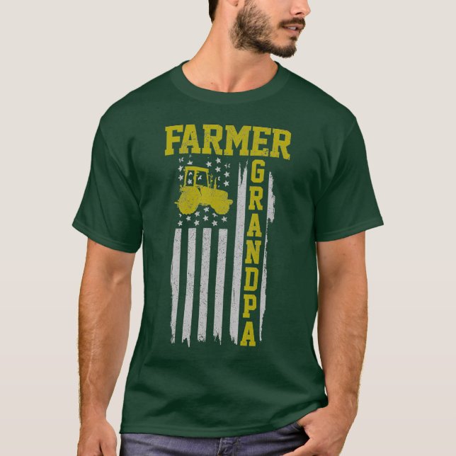 Manar Farmer Grandpa American Flagga Tractor Farm T Shirt (Framsida)