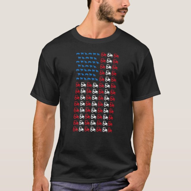 Manar Farmer Tractor juli 4:e amerikanska Flagga T Shirt (Framsida)