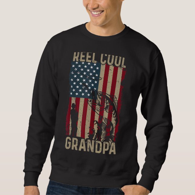 Manar Fars dag Fishing Reel Coola Grandpa Ameri Lång Ärmad Tröja (Framsida)
