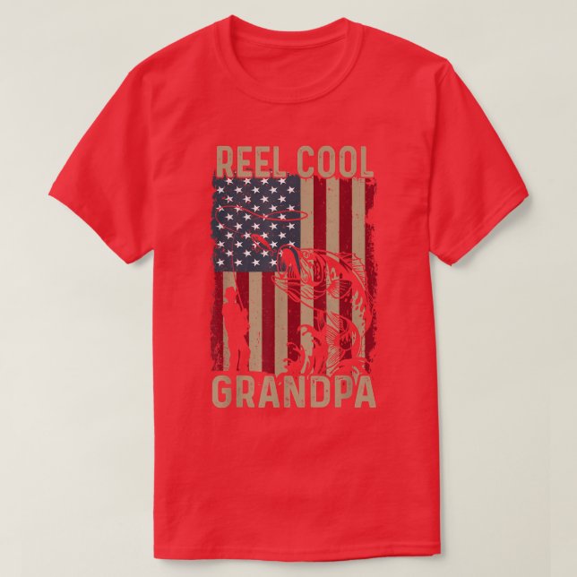 Manar Fars dag Fishing Reel Coola Grandpa Ameri T Shirt (Design framsida)