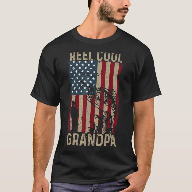 Manar Fars dag Fishing Reel Coola Grandpa Ameri T Shirt (Framsida)