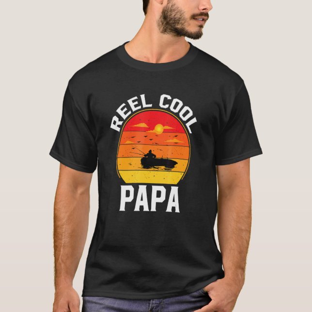 Manar Fars dag Reel Coola Pappa Funny Fishing Papp T Shirt (Framsida)