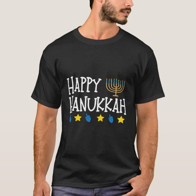 Manar Festive Helgdag Menorah Gift Lycklig Hanukka T Shirt (Framsida)